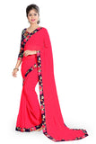 Oomph! Womens Printed Chiffon Sarees - Strawberry Pink