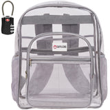 SHYLERO Clear Backpack Heavy Duty has TSA Lock, 2-WAY Zipper. PVC Transparent Backpack Is Extra Large - H18''xW14''xD8 - Light G