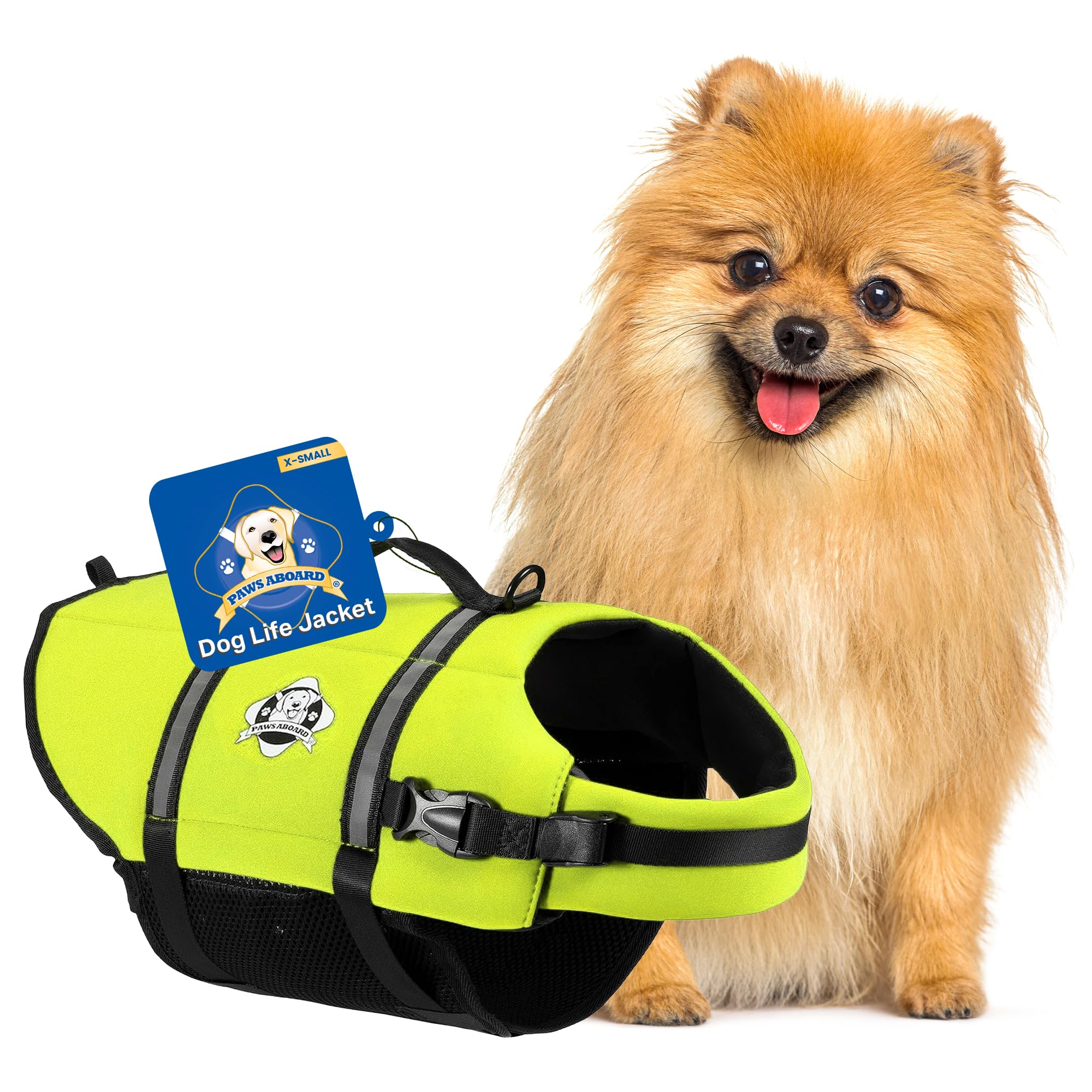 Paws Aboard Dog Life Jacket, Fashionable Dog Life Vest For Swimming And Boating - Neon Yellow