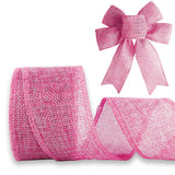 JaoZuyard Pink Burlap Ribbon 1-1/2 inch X 10 Yard Natural Burlap Woven Wired Ribbons DIY Handmade Edging Production Wreath Holid