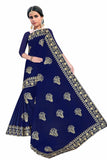 Tamaira Fashion Womens Plain Weave Pure Cotton Saree With Heavy Embroidery And Stone Work Without Blouse Piece (Blue)