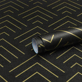 Tekcool Self Adhesive Wallpaper Black And Gold Pattern Peel And Stick Wallpaper Gold Lines Geometric Sticky Back Vinyl Removable