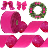 JarThenaAMCS Winter Hot Pink Velvet Wired Edge Ribbon 2.5 Inch 20 Yards Double Sided Christmas Glitter Craft Ribbon for Xmas Tre
