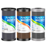 PUREPLUS 10 x 4.5 Whole House Carbon Water Filter Combo Pack, CTO10BB + CTO10BB-KDF + CTO10BB-CQB, 5 Micron, Lead & Heavy Metal 