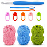 11 Pcs Complete Crochet Kit For Beginners With 3 Random Yarn, 1 Crochet Hooks, 5 Stitch Markers, 2 Knitting Needle, Diy Tools & 