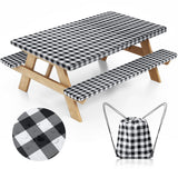 Nimalpal Picnic Table Cover with Bench Covers and Bag, Camping Essentials Camping Table Cover with Elastic Edges, Fitted Rectang