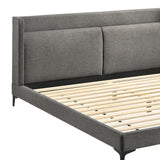 Benjara Legend Fabric Eastern King Platform Bed With Metal Legs, Gray