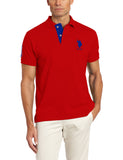 U.S. Polo Assn. Mens Slim Fit Pique Polo, Engine Red/International Blue, Medium