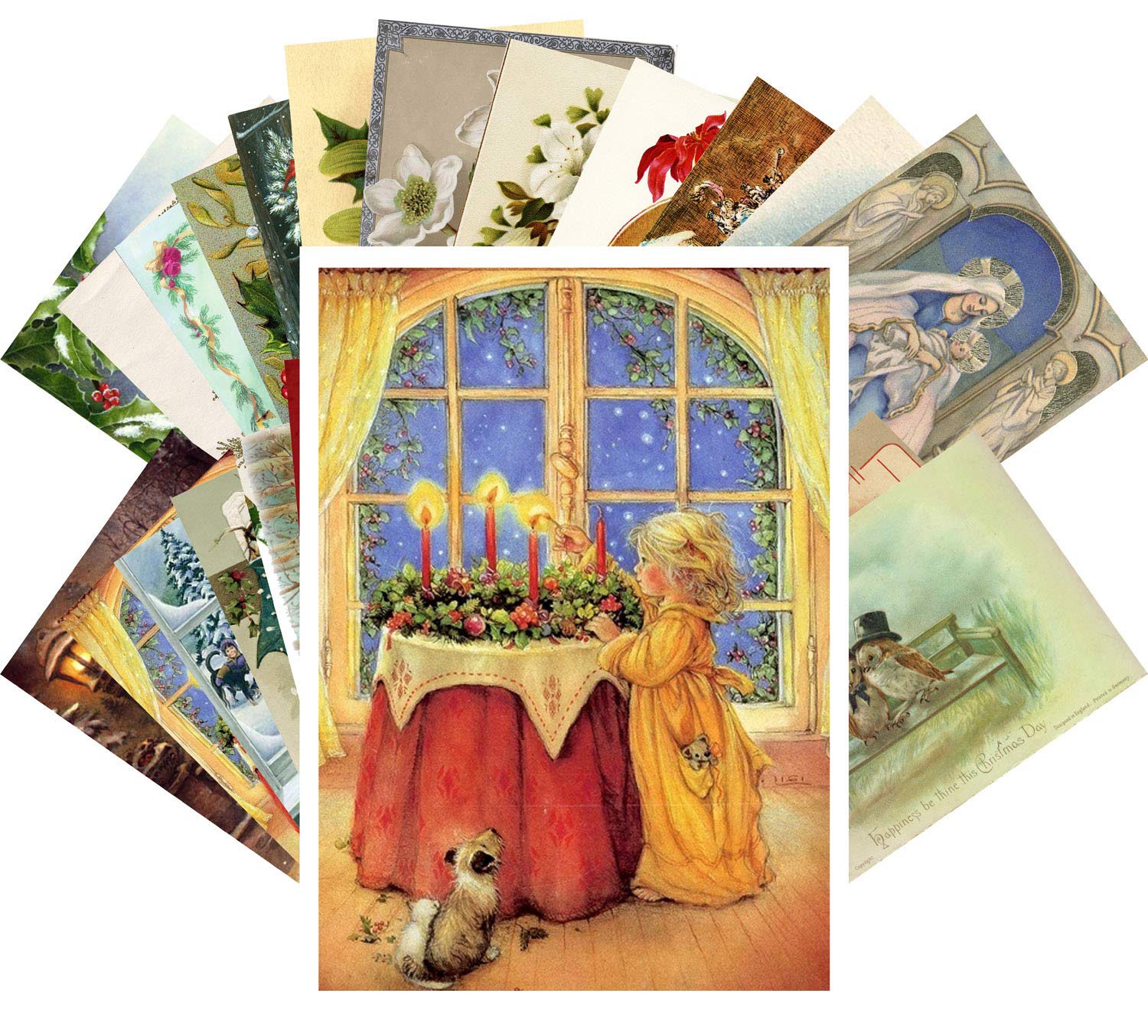 PIXILUV Vintage Christmas Greeting Cards 24pcs Christmas Theme Postcards Tree Animals Decorations Reprint Postcard Set