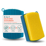 3in1 Silicone Scrubber Sponge with Squeegee NonScratch Kitchen Sponge for Dishes, Sink & Bathroom, QuickDry, Reusable Clea
