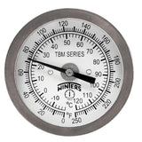 Winters TBM Series Stainless Steel 304 Dual Scale Bi-Metal Thermometer, 2-1/2 Stem, 1/4 NPT Fixed Center Back Mount Connection, 