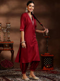 Libas Women'S Silk Blend Kurta Set (39060_Maroon Maroon Xs