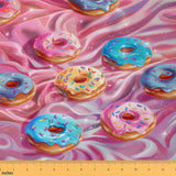 Erosebridal Pink Donuts Fabric By The Yard, Sweet Cakes Desserts Decorative Fabric, 3D Food Theme Indoor Outdoor Fabric, Glitter