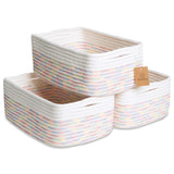 NaturalCozy 11.8x8x4.5Rectangle Storage Baskets for Shelves 3 Pack | Cotton Rope Woven Small Baskets for Organizing | Small 