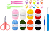 Sendria 27Pcs Crochet & Knitting Starter Kit With 8 Yarn Balls (15G Each), Crochet Hook, 6 Yarn Needles, 10 Stitch Markers, Scis