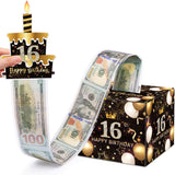 Meiidoshine 16th Birthday Money Box for Cash Gift, Surprise Pull Out Money Gift Box with 100Pcs Transparent Bags - Fun Ways to G