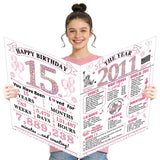 Large 15th Birthday Cards for Girls, Happy 15th Birthday Greeting Card with Envelope Jumbo 2011 Fifteen Guest Book Funny 15 Year