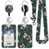 Gctriki Green Floral Retractable ID Badge Holder with Detachable Lanyard, Heavy Duty Badge Reel Clip & Card Protector, for Nurse