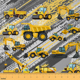 Feelyou Construction Car Fabric by The Yard, Cartoon Equipmen Trucks Upholstery Fabric for Chairs, Construction Site Excavator T