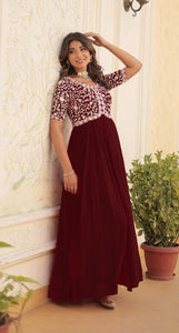 Fashion Basket Georgette Embroidered Anarkali Gown For Women Maroon Maroon L