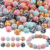 Sunrony 100PCS Print 15mm Silicone Beads Bulk, Grid Animal Cow Printed Focal Pattern Silicone Beads for Keychain Making and Neck