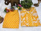 Anni Designer Women'S Cotton Blend Printed Straight Kurta With Pant (Teri Yellow-Jsw_Xxl_Yellow_Xx-Large),Yellow,2XL,Cotton Blend,Regular,Kurta