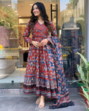 Anni Designer Women'S Rayon Viscose Printed Anarkali Kurta With Pant & Dupatta (Svr Blue-Vks01_Xl_Blue_X-Large),Blue,XL,,,