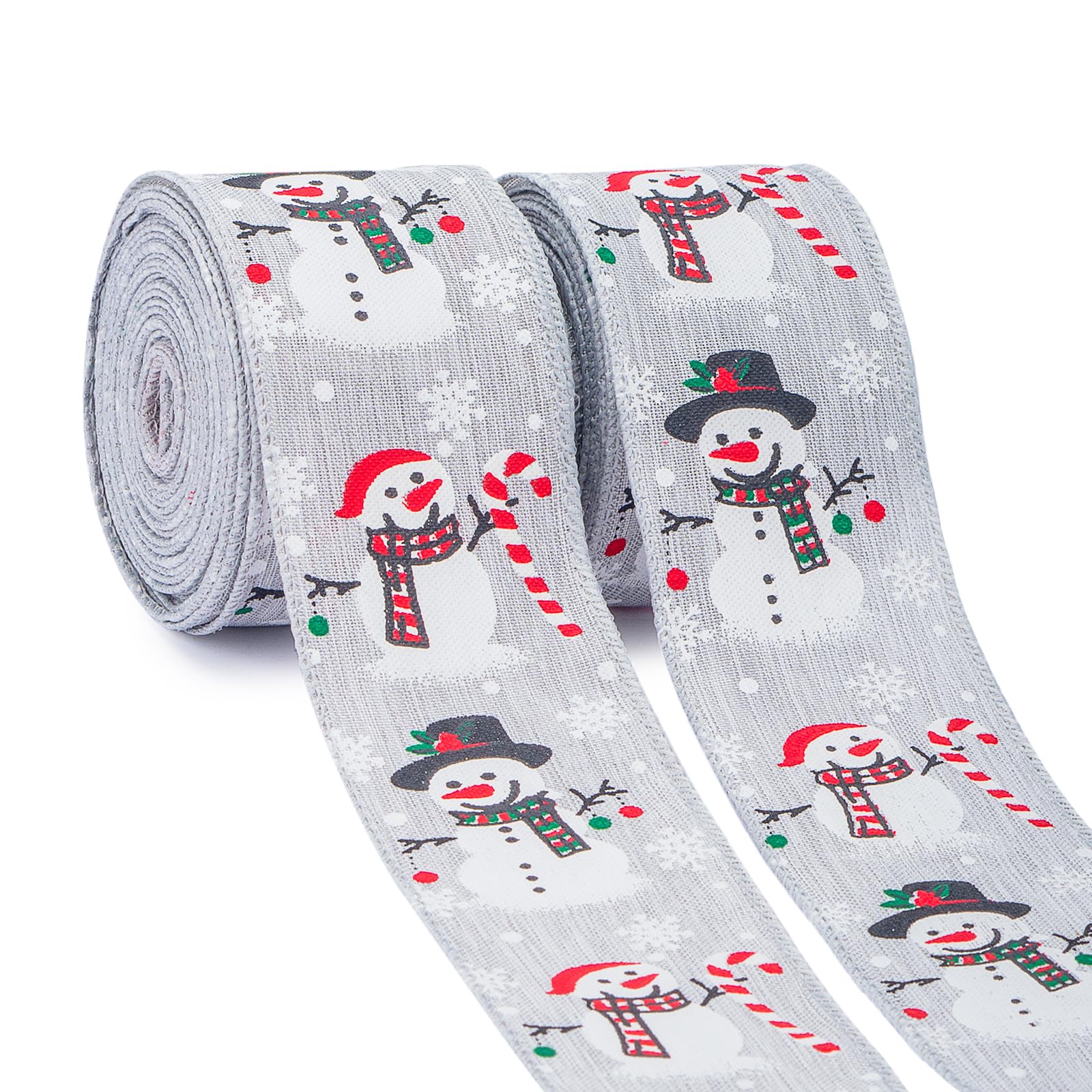 Snowman Burlap Wired Edge Silver Ribbon,2 Inch x 20 Yard,Christmas Natural,Solid for Big Bow,Wreath,Tree, Outdoor Decoration (Si