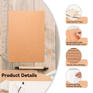 12 Pack Blank Kraft Notebooks, 8.3x5.5 Inches A5 Small Journals Bulk Blank Notebooks 80 GSM Unlined with 60 Pages A5 Subject Not