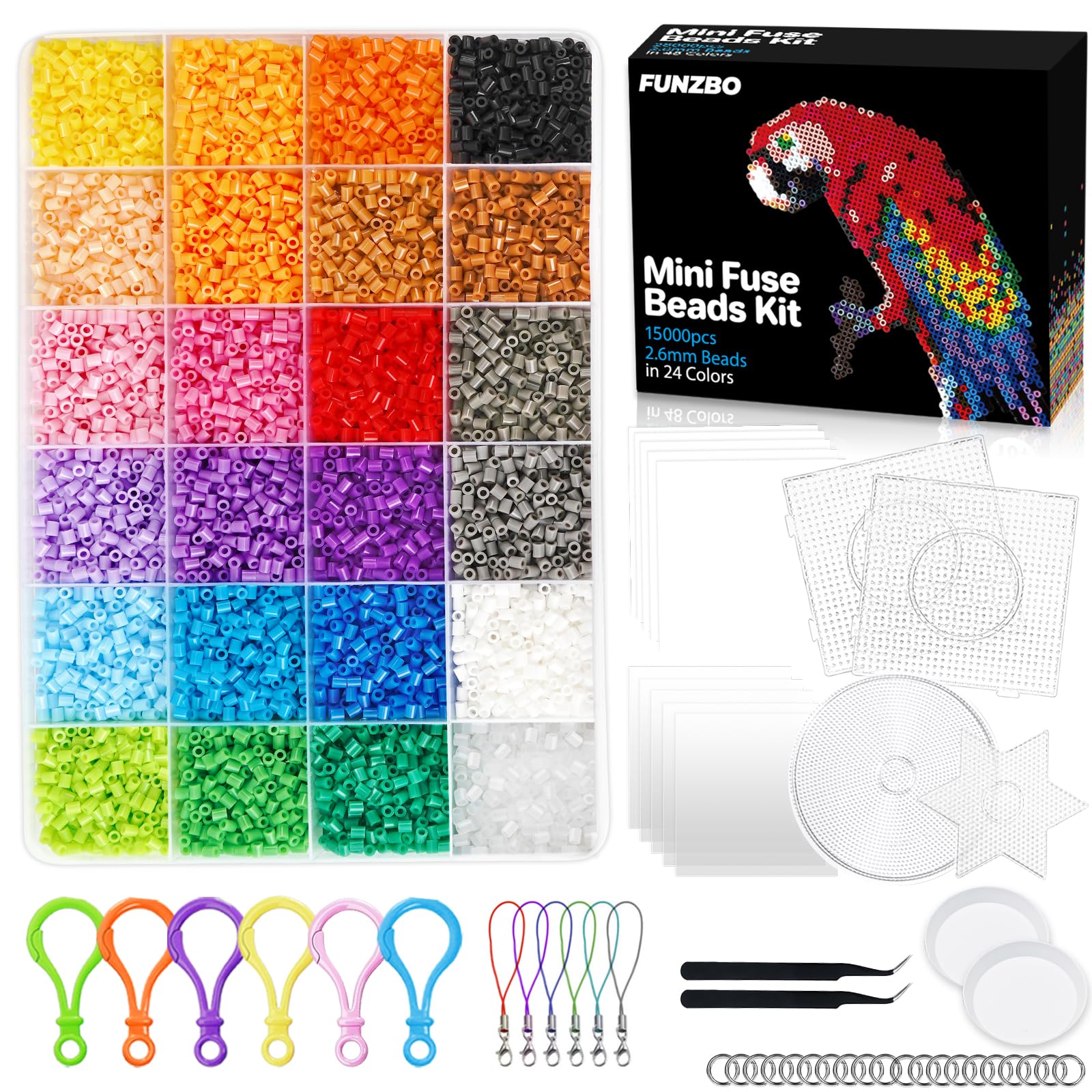 FUNZBO 15000 2.6mm Mini Size Fuse Beads Set - 24 Colors, Christmas Toys and Crafts, Arts and Crafts, Kids Room Decorations, Chri