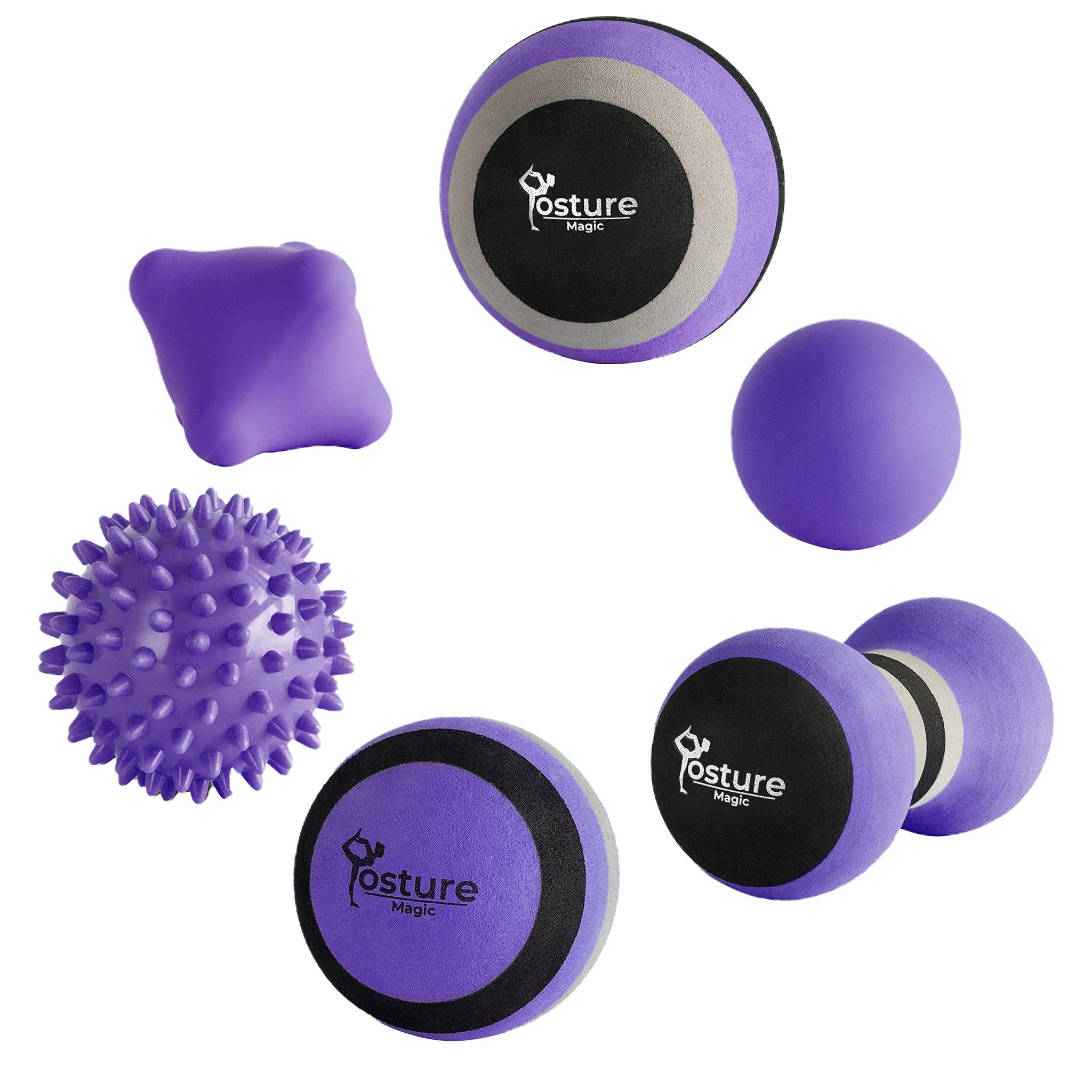 Posture Magic Massage Ball Kit For Myofascial Trigger Point Release & Deep Tissue Massage - Set Of 6 - Large Foam/Small Foam/Lac