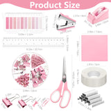 11 Pcs Pink Office Supplies Set Mesh Desk Organizer Accessories Kit Include Stapler Tape Dispenser Staple Remover Clips Ruler Sc