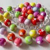 ANCADN 16mm Acrylic Beads Heart Beads Colorful Beads Multicolor Round Beads for DIY Jewelry Making (Heart Beads)