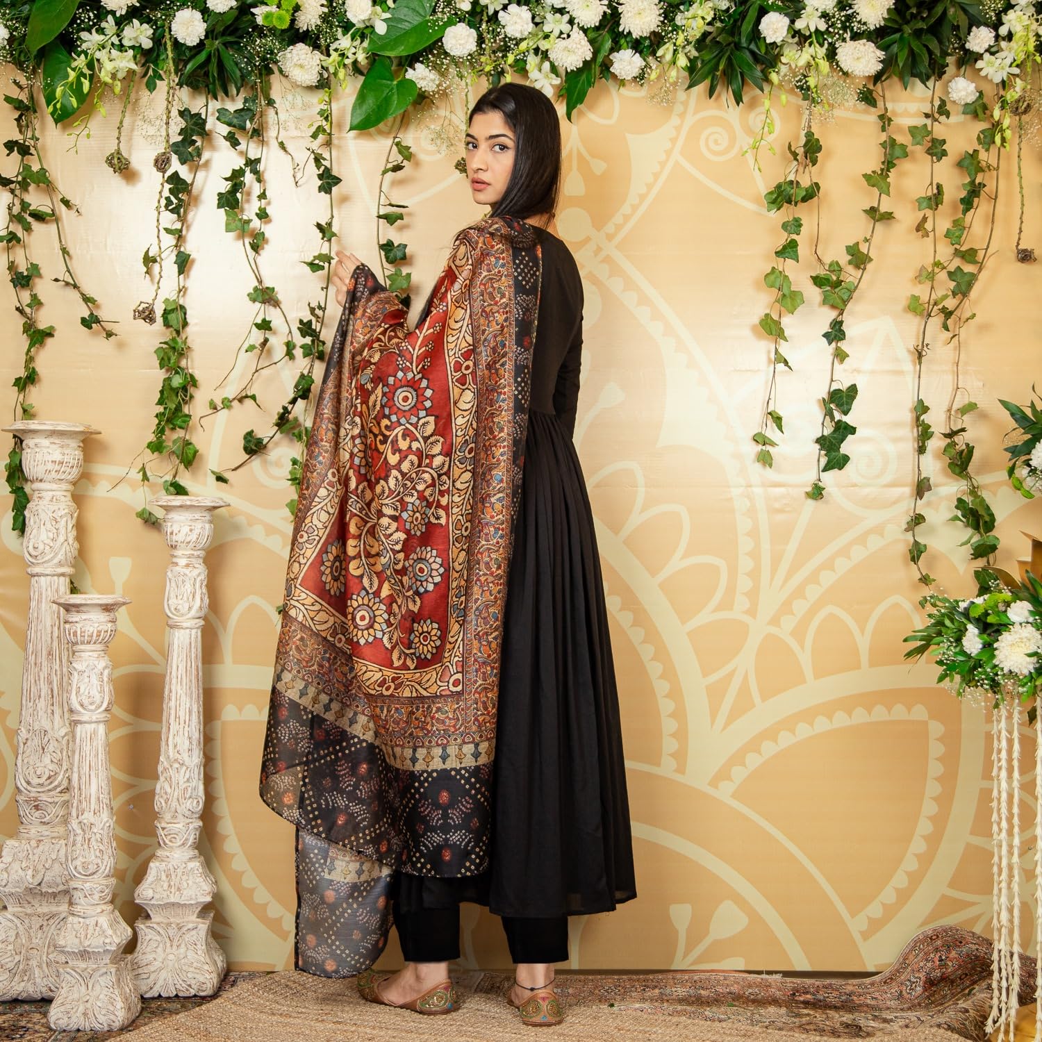Gosriki Women'S Cotton Blend Anarkali Solid Kurta With Pant & Dupatta (Pavalino Black-Gs_Xl_Black_X-Large),Black,,B0D4VN3NZQ