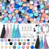 CZWZ 141pcs Silicone Beads for Keychain Making Kit 15mm 12mm Round 14mm Polygonal Silicone Loose Beads Bulk for Pens Bracelet Ne