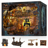 Book Nook Pirate Kit - DIY Miniature House Kit for Adults, Teens, Dollhouse Booknook Bookshelf Insert Decor with LED Light, 3D W