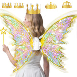 maysida Gold Fairy Wings for Kids and Girls, Light-up Electric Sparkling Wings Princess Halloween Set with Wand, Crown, Butterfl