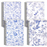 Resurhang 4 Pcs A5 Spiral Floral Notebooks 5.5 x 8.3 in, Cute Aesthetic Lined Blue Journals Note Book for Women Work School Coll