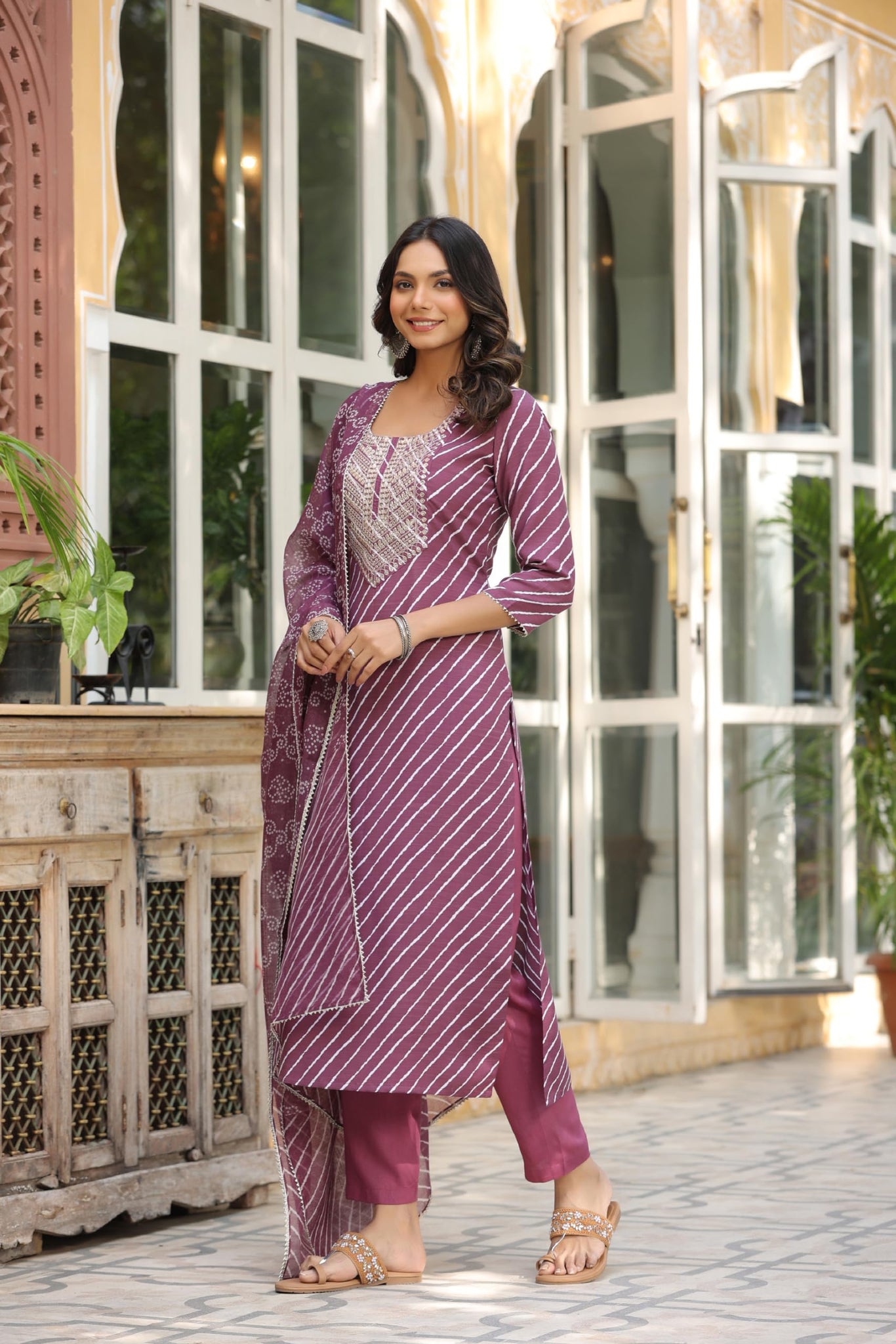 Anni Designer Women'S Cotton Blend Straight Printed Kurta With Pant & Dupatta (Doremi-Wine_5Xl_Wine_Xxxxx-Large),Wine,5XL,Cotton Blend,DOREMI NAVY_066,Kurta, Scarf