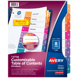 Avery 8 Tab Dividers for 3 Ring Binders, Customizable Table of Contents, Multicolor Tabs, 1 Set (11133)