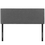 CasaFoyer Phoebe Fabric Upholstered Queen Headboard | Stylish Minimalist Design | Silver Nail Button Trim | Solid Wood Frame | Adjustable Legs | Soft Linen Fabric Upholstery | Dense Foam Padding