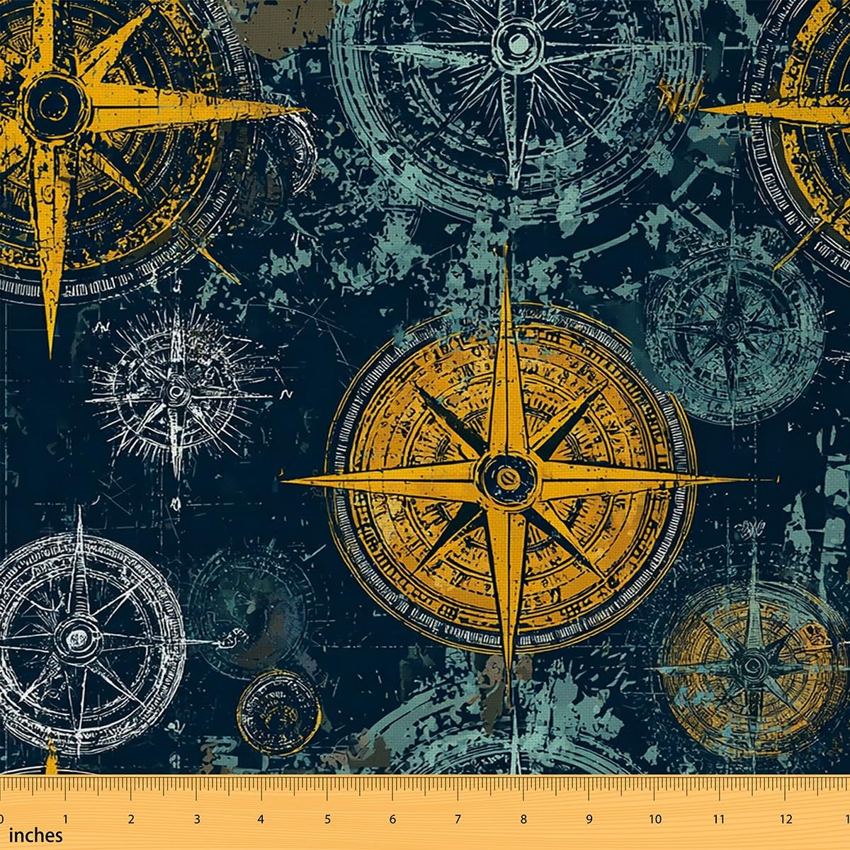 Compass Print Fabric by The Yard Nautical Theme Ocean Anchor Pattern Arts Crafts Fabric for Kids Boys Girls Modern Retro Stripes