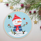 Merishopp Christmas Embroidery Starter Kit With Embroidery Hoop Beginners Stitch Snowman