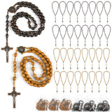 60 Set Wooden Rosary Beads Bulk Wood Rosaries Catholic Beads for Men Women Jesus Holy Crucifix Cross with Organza First Communio