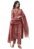 Anni Designer Women'S Cotton Blend Straight Printed Kurta With Pant & Dupatta (Kinara Peach_M_Peach_Medium),Peach,M