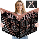 Uiorgui Large 50th Birthday Card for Women with Envelope, Black Rose Gold Happy 50th Birthday Guest Book Gifts Jumbo Fifty Greet