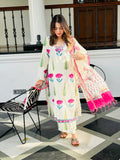 Gosriki Women'S Rayon Blend Straight Printed Kurta With Pant & Dupatta (Ziggi White-Gs_L_White_Large),White,,B0DHSBQQJL