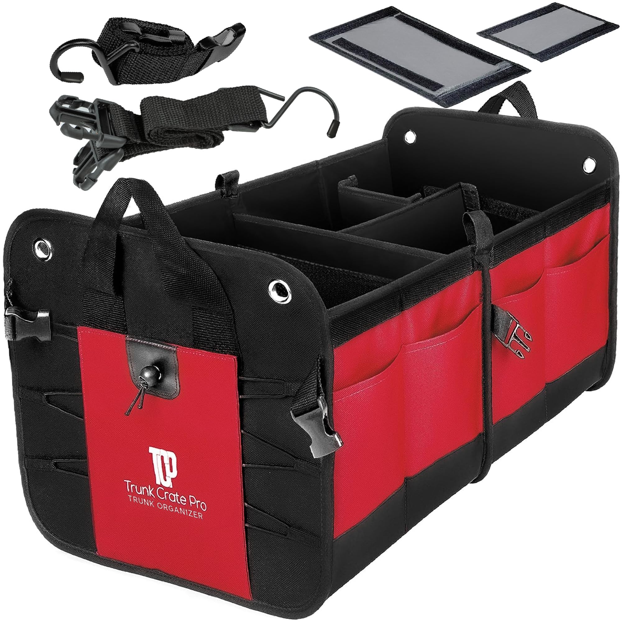 Trunkcratepro Red Car Accessories Trunk Organizer For Car, Suv Premium Multi Compartments Collapsible Portable Car Organizer For
