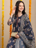 Anni Designer Women'S Rayon Blend Straight Printed Kurta With Pant & Dupatta (Alaya Navy Blue-Vks01_M_Navy Blue_Medium),Navy Blue,M,,,