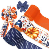 JarThenaAMCS 3 Roll Fall Wired Edge Ribbon 2.5 Inch & 2 inch Blue Orange Autumn Pumpkin Leaf Dots Ribbon for Bow Wreath Craft Gi
